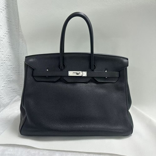 Auth Hermès Birkin 35 Large Handbag Black Togo Leather Palladium Hardware