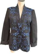 HOBBS women s 10 US blue brocade button front long sleeve blazer
