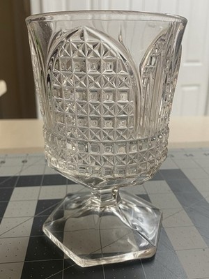 Vintage Indiana Glass Diamond Point Pedestal Goblet Square Base Water Glass