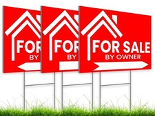 3X For Sale By Owner Yard Sign 12x16 Double Sided Yard Plastic Signs with H S...