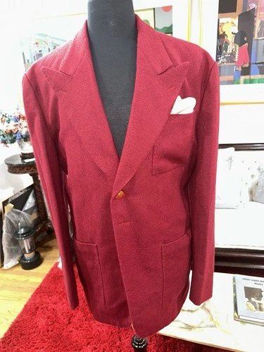 KEVIN & HOWLIN, MEN'S CASHMERE/MOHAIR, RED, DESIGNER BLAZER            Size: 44L - product listing photo