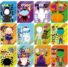 48PCS Halloween Make-A-Face Stickers Halloween Characters Stickers for Kids