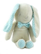 Doudou lapin gris beige bleu bebe Laboratoires KLORANE 22 cm carreaux
