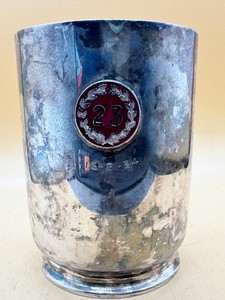 VINTAGE PEERLESS PLATE SILVER PLATE TANKARD BEER MUG WITH HANDLE NUMBER 23