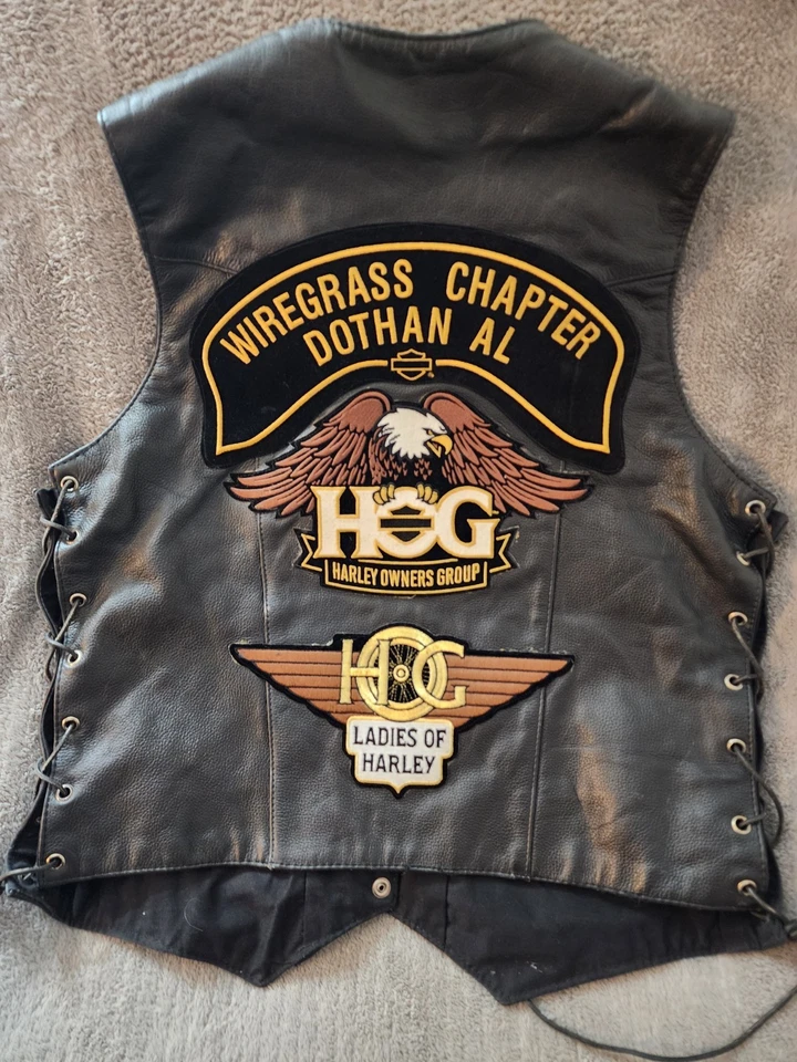 Leather Biker Vest with pins and patches (HOG Patch),  Xelement Women's XL - Image 3 of 3