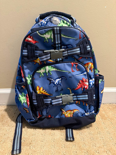 Kids Dinosaur Print Backpack Blue Medium Polyester Zip Outer Pockets Top Handle