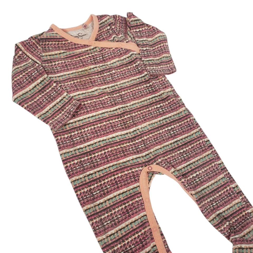 Jessica Simpson Baby Girl Footed Sleeper Pajamas 6/9M Pink Striped - Image 2 of 4