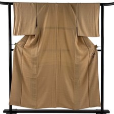 JAPANESE KIMONO IROMUJI Light brown 154cm 5 ft 1 in PURE SILK AA9913