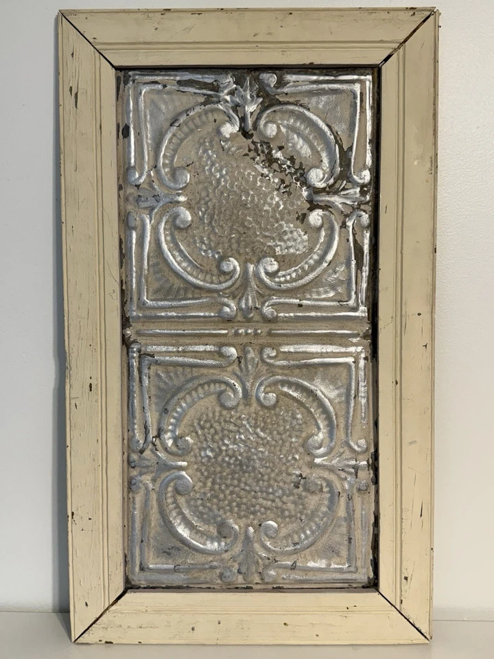 VTG French FleurDeLis Antique Metal Tin Ceiling Tile Architectural Salvaged Art - Image 4 of 4