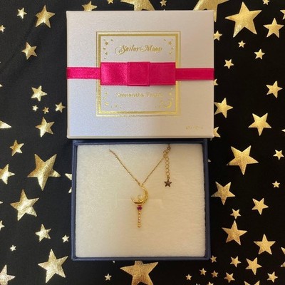 Sailor Moon Samantha Tiara Sterling Silver 925 Necklace Pendant Moon Stick Gold