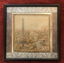 Vintage Framed French Tapestry Eiffel Tower ~ Paris France ~ 9.5" x 9.5