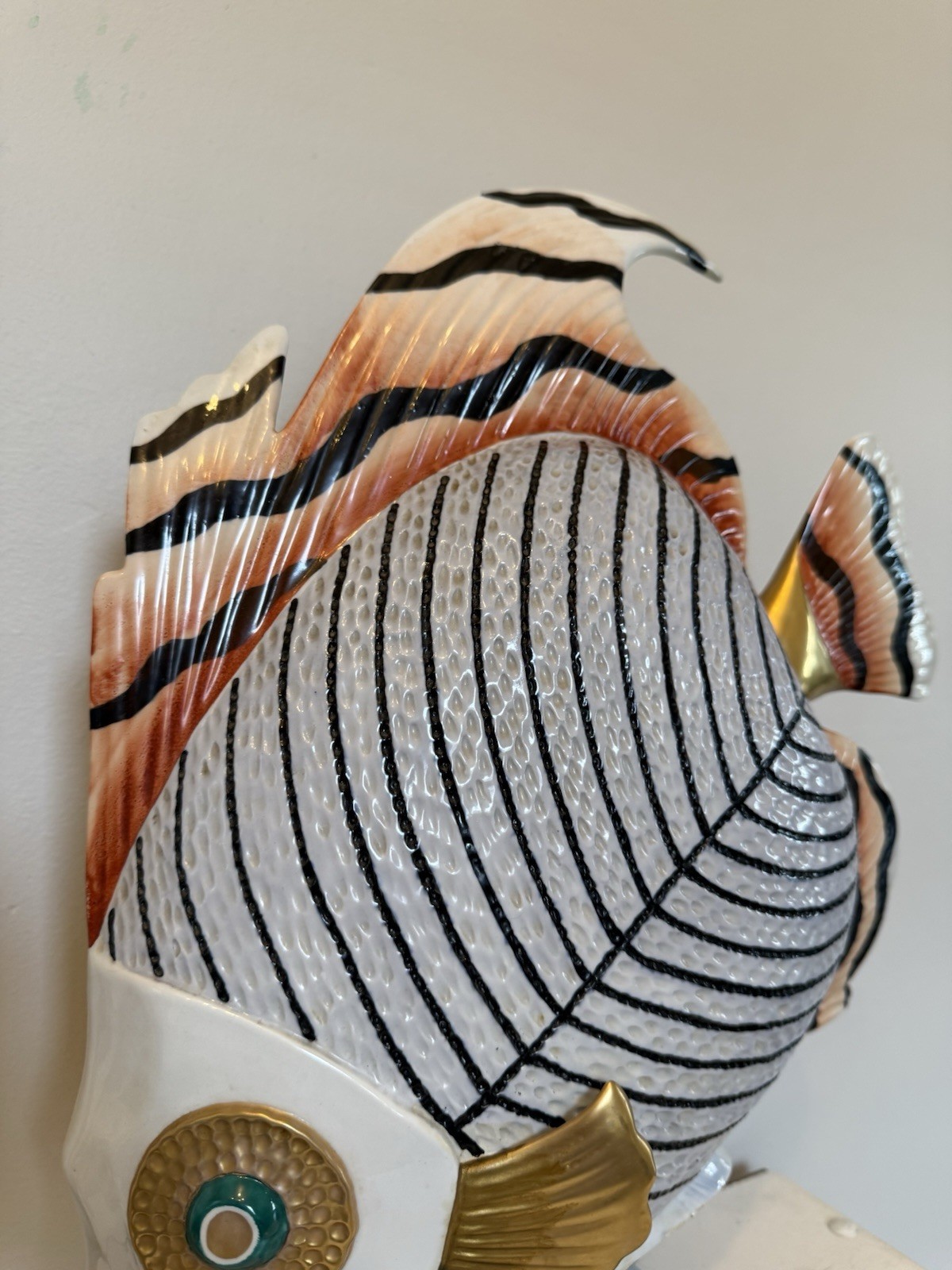 1980s Oggetti Mangani Nautical Fish Porcelain Sculpture Large 17" on Stand