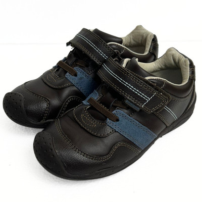 Pediped Flex Fit Brown Leather Sneakers Boys Toddler Size 11-11.5 EU 28 Hook Loo