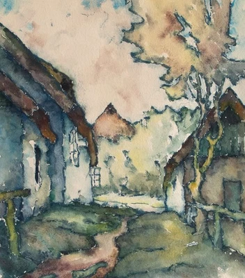 Richard Ermisch Ahrenshoop Aquarell um 1950 signiert Reetdachhäuser Landschaft - Bild 1 von 3