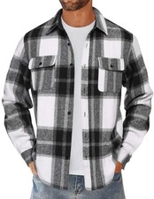 Men's Flannel Button Down Shirts Lightweight Long Sleeve Jackets Black XL 