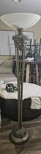 Antique Brass Torchiere Floor Lamp Metal Glas...