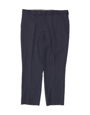 PENGUIN Mens Straight Suit Trousers W34 L26 Navy Blue Pinstripe Wool BY21