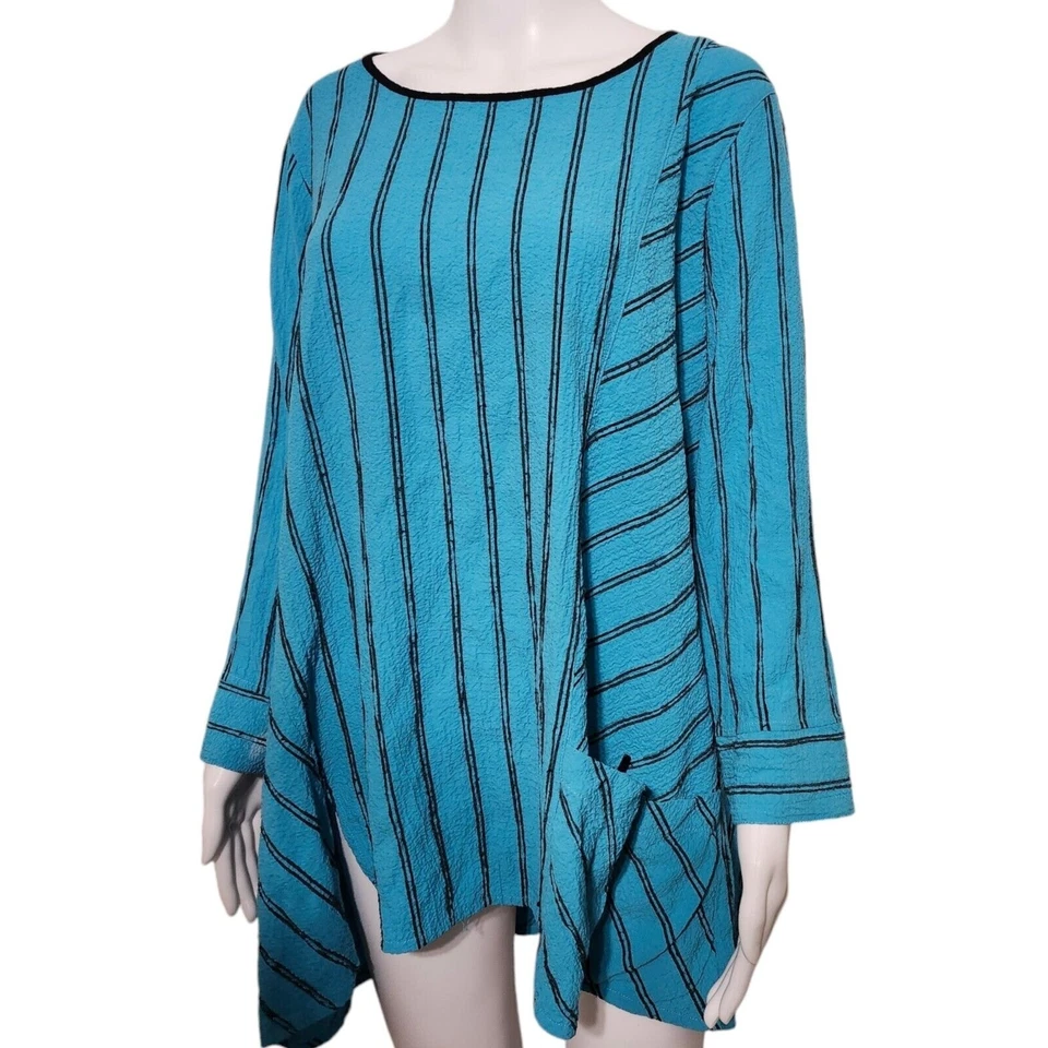 Blusa túnica a rayas Ali Miles 1X Lagenlook cuello redondo bolsillo camisa DEFECTUOSA Foto 4 de 4