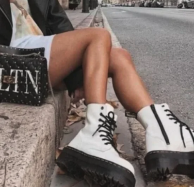 DR. MARTENS JADON BOOT SMOOTH LEATHER PLATFORMS IN WHITE SMOOTH