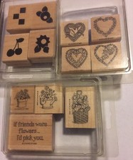 Stampin' Up Sets- LOT OF 3- Flowers, Hearts, Cherries And More 16 Total Stamps