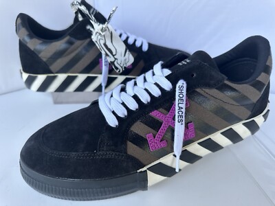 New Off White Men's Tennis Shoes Sneakers Size 10 Low Vulcanized Black Logo 