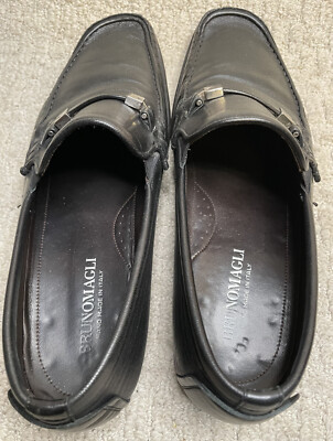 VTG Bruno Magli Black Leather Loafers Mens 8.5M Silver  display picture 3