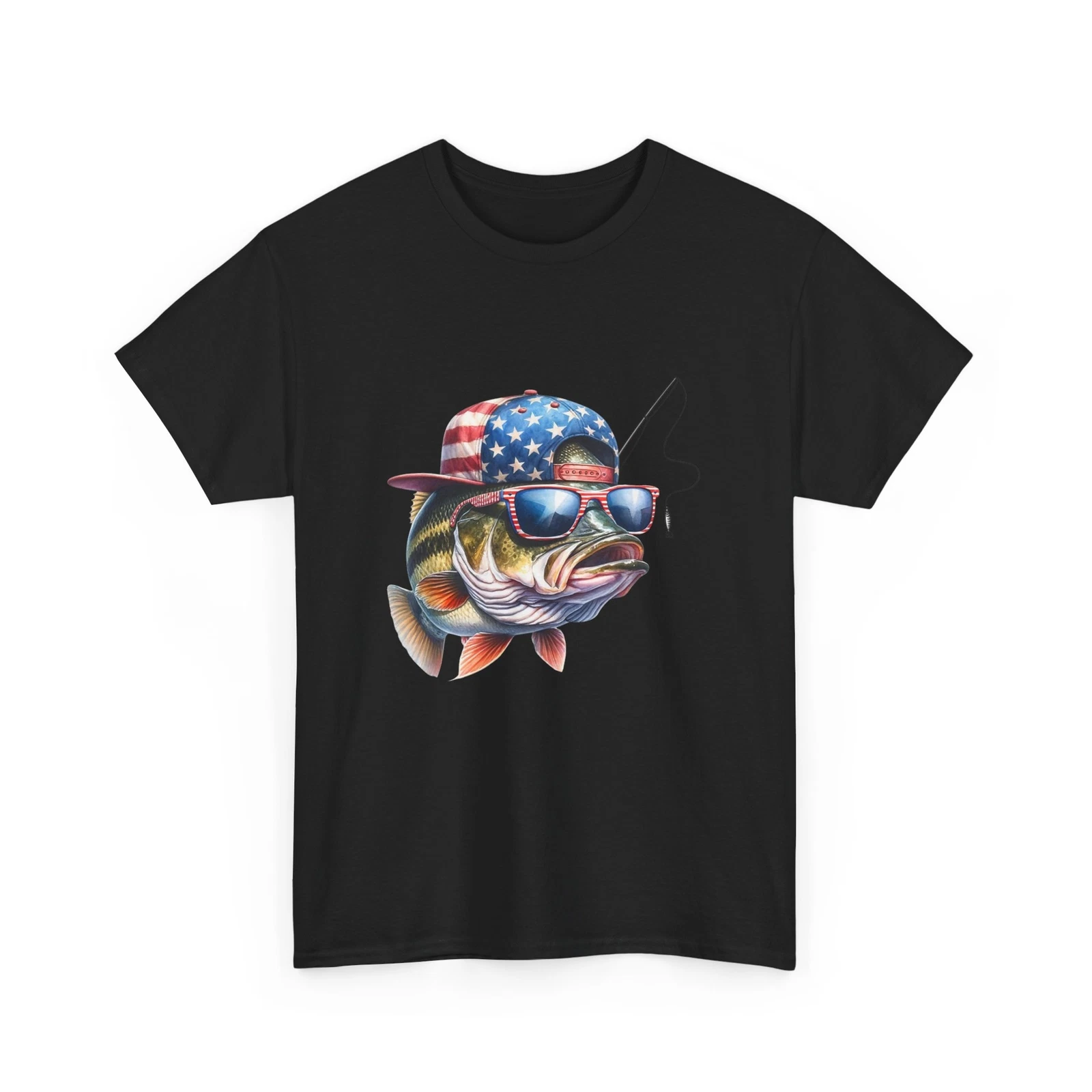 Fishing Shirt with American Flag and Fish Design for Anglers