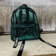 TINYAT Clear Backpack Green Transparent See Through Bag Unisex Mesh Pockets