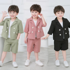 2PCS Toddler Baby Kids Boys Outfits Suit Coat shorts Wedding Party Clothes Sets