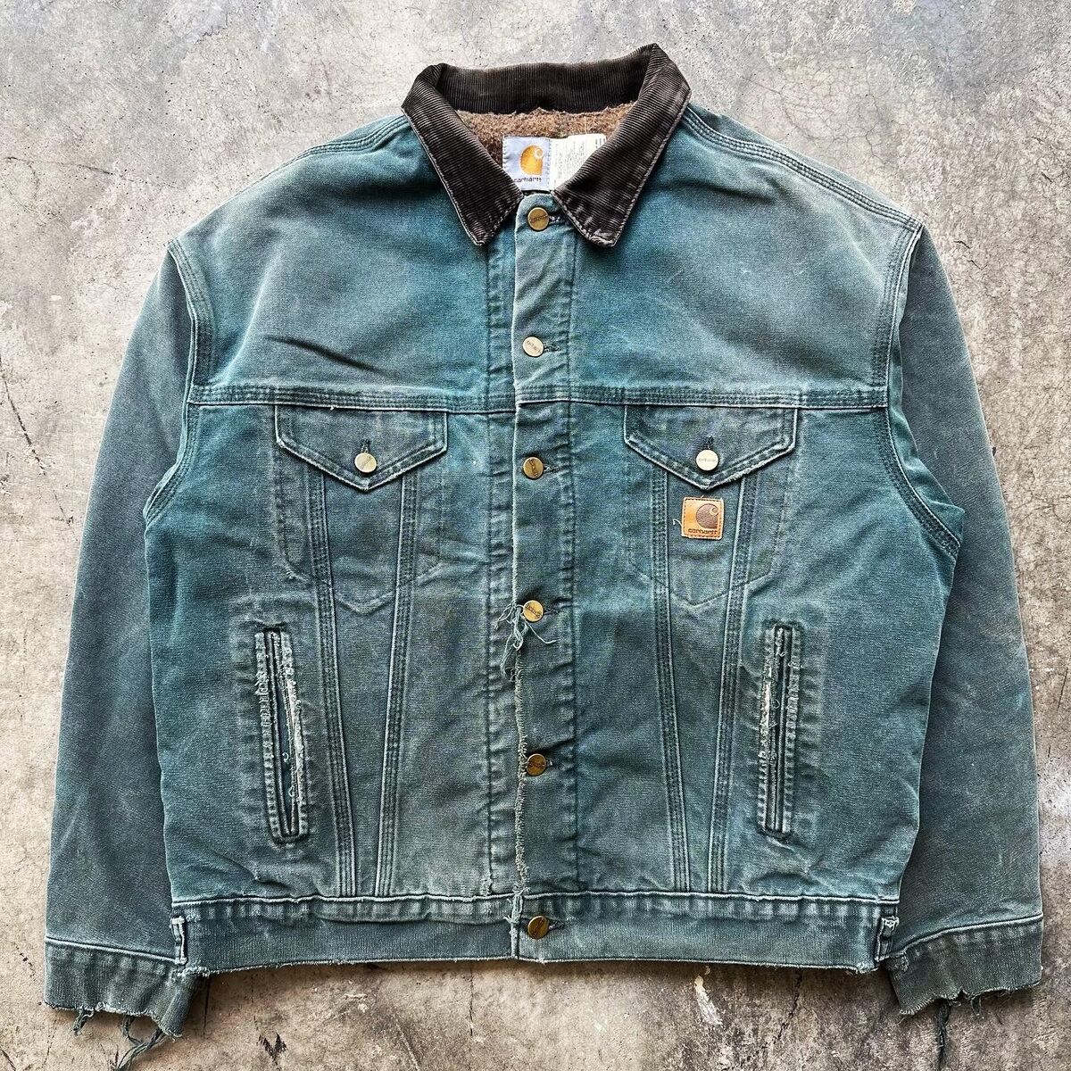 Vintage Carhartt Green Denim Jacket Blanket Lined J10 HTG | eBay Vintage Carhartt Green Denim Jacket Blanket Lined J10 HTG | eBay
