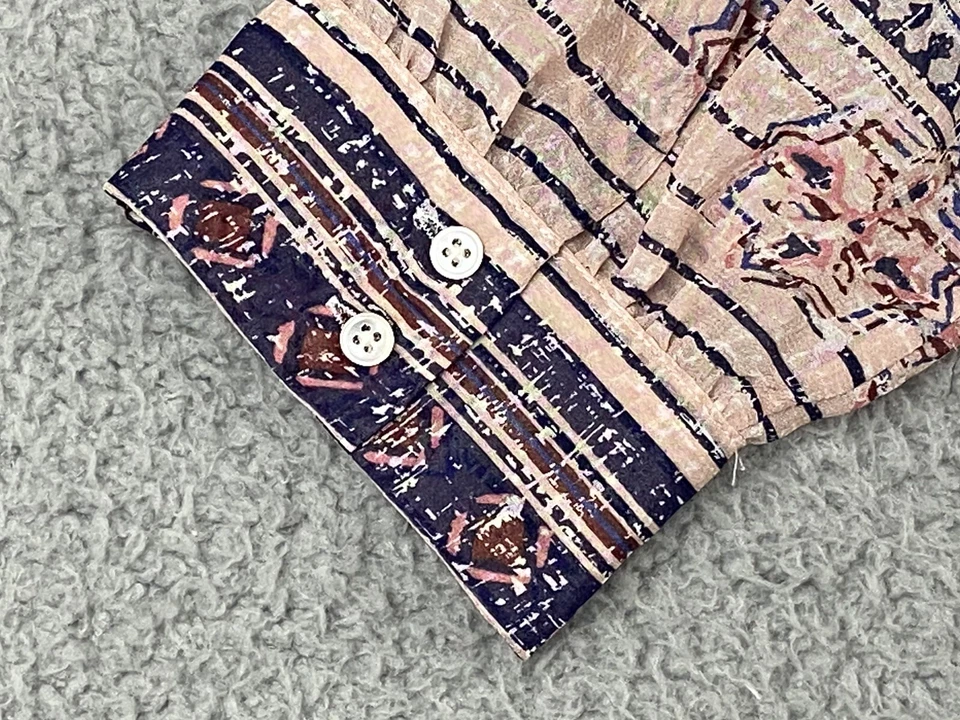 Joie 100% Silk Blouse Top Boho Double Print Pleated Blue Brick Extra Small XS EX - Image 3 of 4