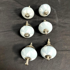Set of 6 Blue White Designed Ceramic Cupboard Cabinet Door Knobs Drawer Pulls