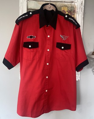 Men s Corvette Mechanic Pit Crew Racing Button Front Motorsport Shirt 3XL