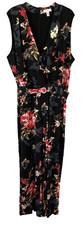 Susan Graver Liquid Knit Jumpsuit Black Floral 2X Maxi A374127 Women F370