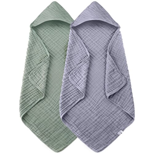 Spotted Play 2 Pack Hooded Baby Towels - 100% Muslin Cotton for Newborns Infa...