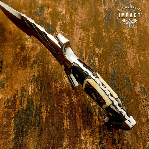 IMPACT CUTLERY RARE CUSTOM FULL TANG FULLER ART BOWIE KNIFE BULL HORN HANDLE - Picture 9 of 17