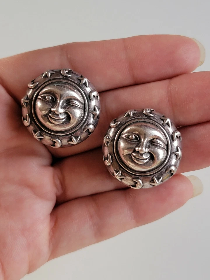 Raro cordón de guijarros vintage plata esterlina guiñando el ojo sol Foto 2 de 4