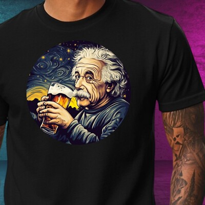 Mens Albert Einstein Drinking Beer Motif Cotton T-Shirt Size XS to 5XL
