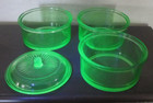 ~RARE~ HARD TO FIND HAZEL ATLAS STACKABLE UV GREEN GLASS BOWLS W/ONE LID Vintage — photo 4