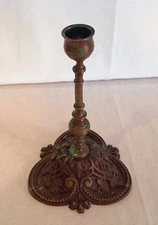 Antique High Victorian Brass Candlestick Ornate Trefold Base