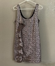 GUESS Los Angeles Mini Dress Size 9 Metallic Silver Brown Ruffle Party Holiday