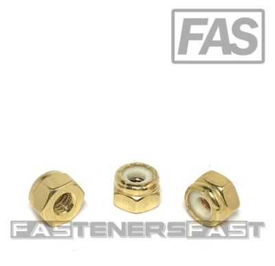 FAS (25) 8-32 Brass Nylon Insert Lock Nuts Locking Hex Nuts #8-32 Solid Brass