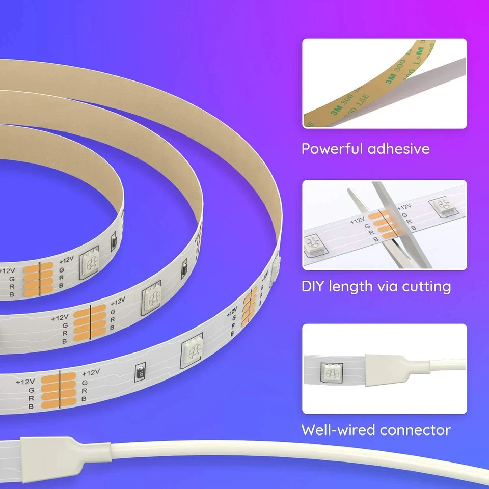 32.8ft RGB LED Strip Lights with Remote Control 20 Colors and Color Changing R/C - Image 3 of 4