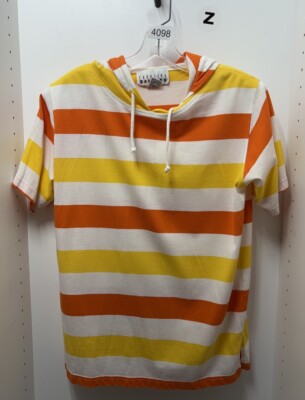 Carolina Colours Orange Yellow And White Striped Hooded Tee Size Small