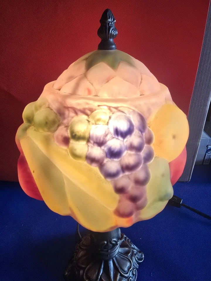 Antique Reverse Painted Table Lamp Puffy Pairpoint Style Fruit 16" Tall A025 - Image 3 of 4