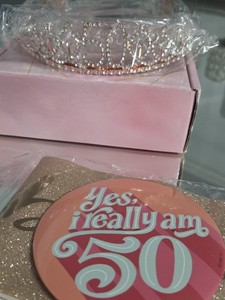 New 50th Rhinestone Tiara and Fabulous Sash Birthday Gift Set