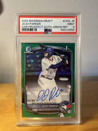 2025 Bowman Draft JoJo Parker Chrome Prospect Auto Green Refractor /99 PSA 9