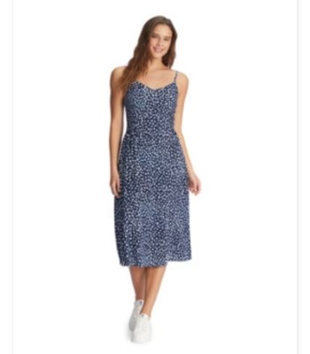 Roxy Women's Blue Dot A-Line Side Smocked Dress Size XL