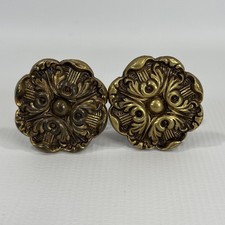 Vintage Ornate Solid Brass Dummy Door Knobs Pair 2" Rococo Spain Antique