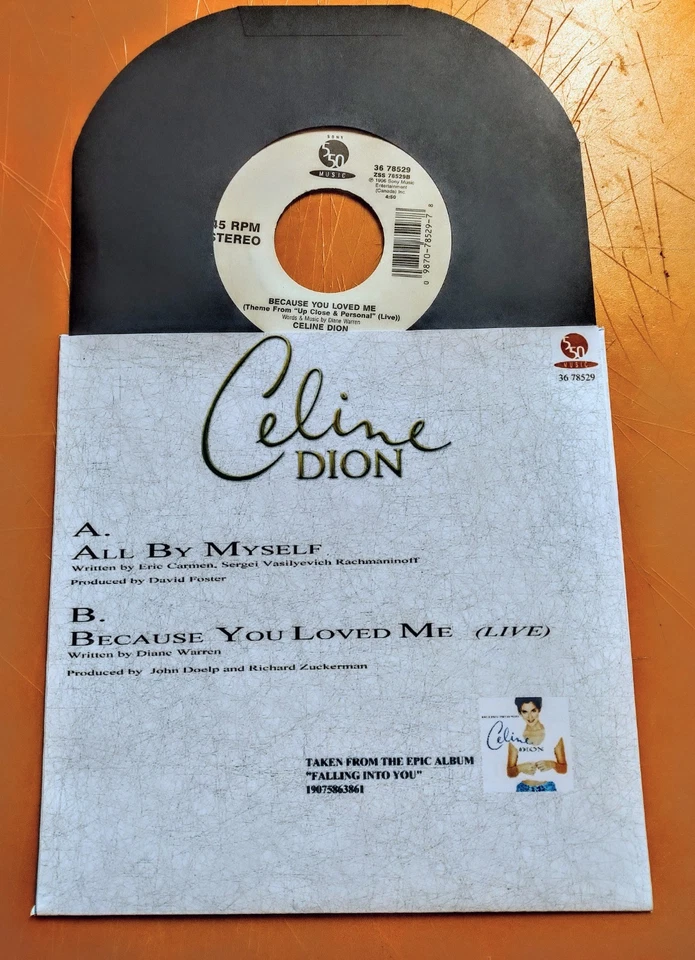 CELINE DION ALL BY MYSELF 7" US VINYL 45 FREE CUSTOM PIC SLEEVE - Image 2 of 4